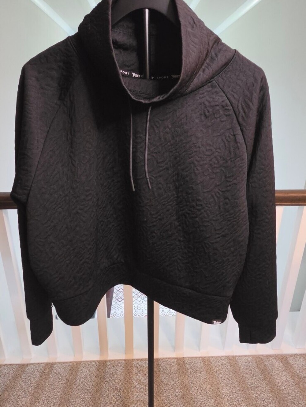 Womens Juicy Couture Sport Black Textured Pullover Hoodie XL